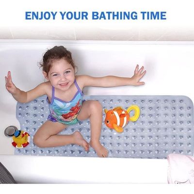Tapis de bain antidérapant en TPE extra doux pour enfants, tapis de douche  de salle de bain lavable en machine, baignoires lisses/non texturées  uniquement, 30L x 17W pouces (bleu) 