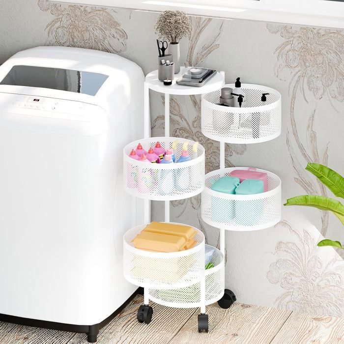 Chariot Cuisine Rangement Chariot De Rangement Cuisine PERZOE 5 étages - Blanc Avec Roulettes - Organisation Fruits Et Légumes Organisateur Fruits Légumes