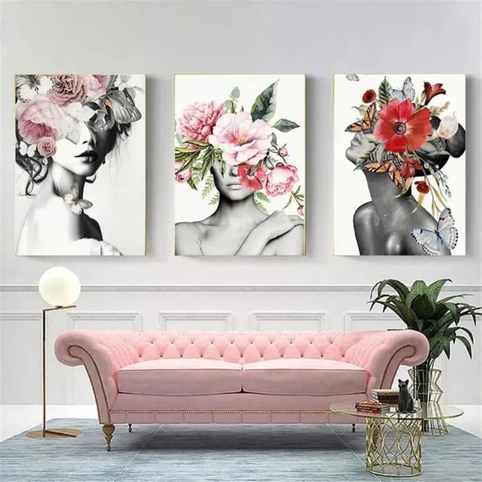 Lot de 3 Tableau sur toile Motif fleurs esthétiques - Noir et blanc - Pissenlit - Décoration murale moderne, Sans cadre,50x70 cm - Maison