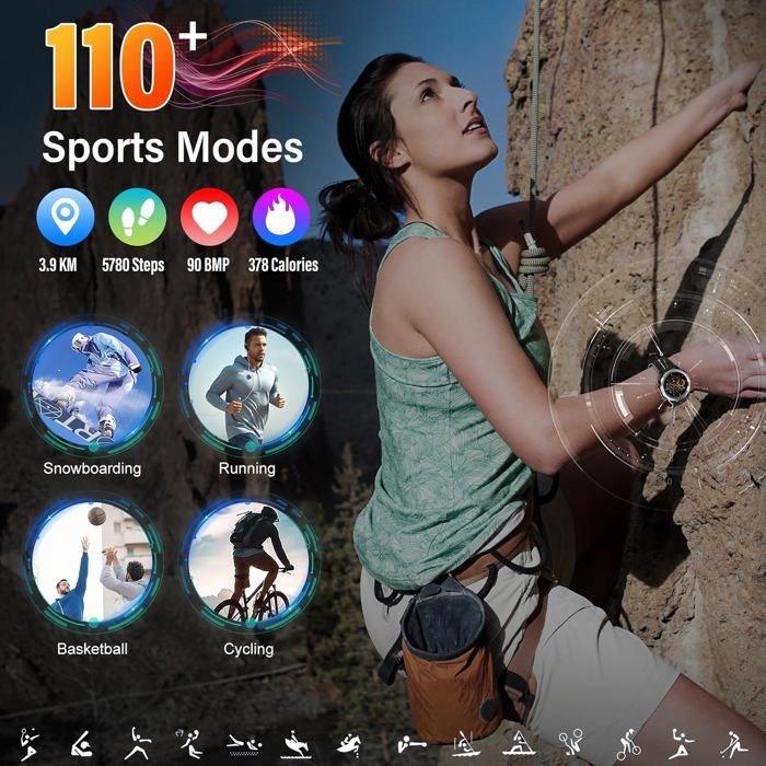 Montre Connectée Militaire Homme Femme Avec Appel Bluetooth - 1.39" HD Smartwatch 110 Modes Sportifs IP68
