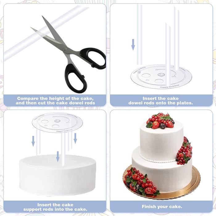 Set De Support Pour Gâteau à étages – 3 Plaques (16/12/9cm) Et 18 Tiges, Transparent, Réutilisable