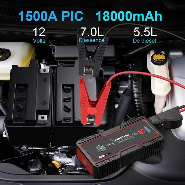 TACKLIFE Booster Batterie, 800A 18000mAh Démarrage de Voiture, 12V Chargeurs  de Batterie, 7.0L Essence 5.5L Diesel, 2 Charge Rapide, LED Lampe-T6