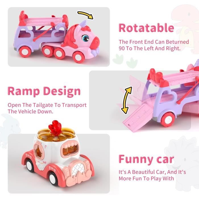 Lehoo Castle Jouet Fille 2 Ans, Camion Transporteur Voiture avec Sons et Lumières, Voiture Enfant 2 Ans, Jouet de Camion pour Enfant