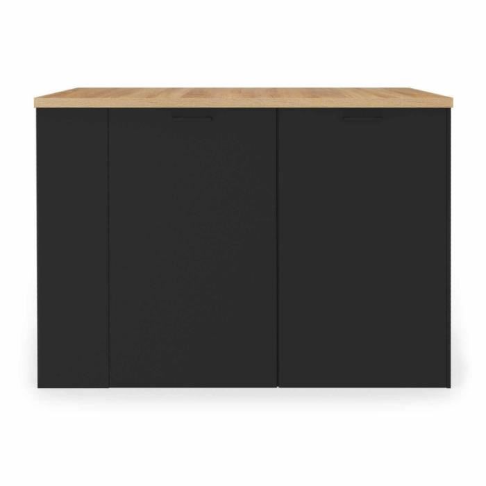 IDMARKET Ilot central TIBO 120 cm bois noir avec plan de travail façon  hêtre - Cdiscount Maison