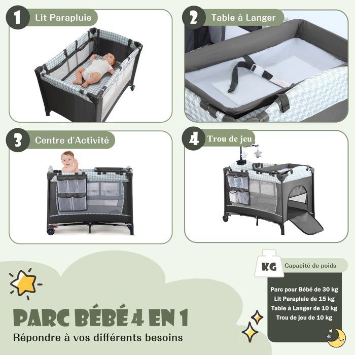 Lit d'appoint pliant 5 en 1 lit parapluie avec matelas lit bébé 2