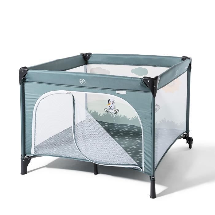 Parc Bébé Pliable Avec Tapis Réversible 128x233 Cm - Filet Football, Panier, 4 Poignées - Kidland Gris