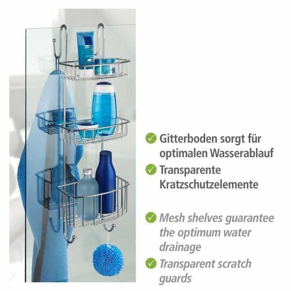 WENKO Étagère De Douche Nivala 3 Niveaux – Sans Perçage, Crochet Large, Acier Chromé Brillant – Idéale Pour Shampoings & Gels