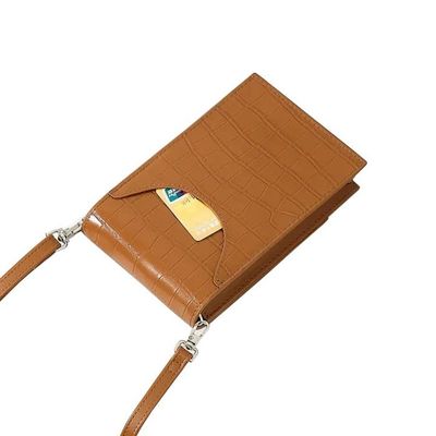 David Jones Sac Bandoulière Femme Rectangle Cuir PU Cognac - Petite Pochette Chic Téléphone Chaînes Élégantes