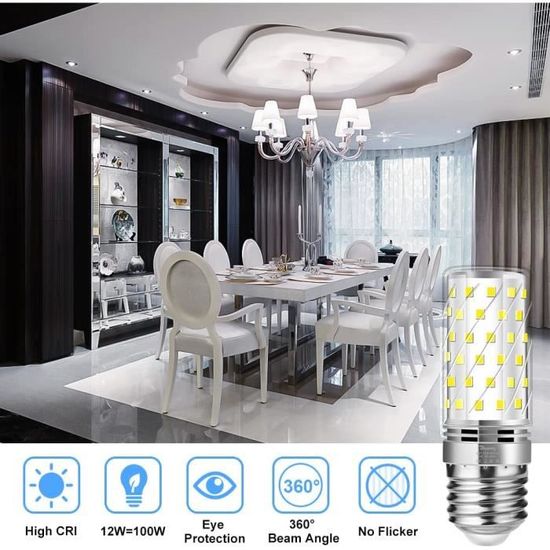 Ampoule Led E27 Blanc Froid 6000K,Ampoules Maïs LED 12W Équivaut à Ampoule  Halogène 100W,1200Lm,360 °Angle Faisceau,Non A725 - Cdiscount Maison