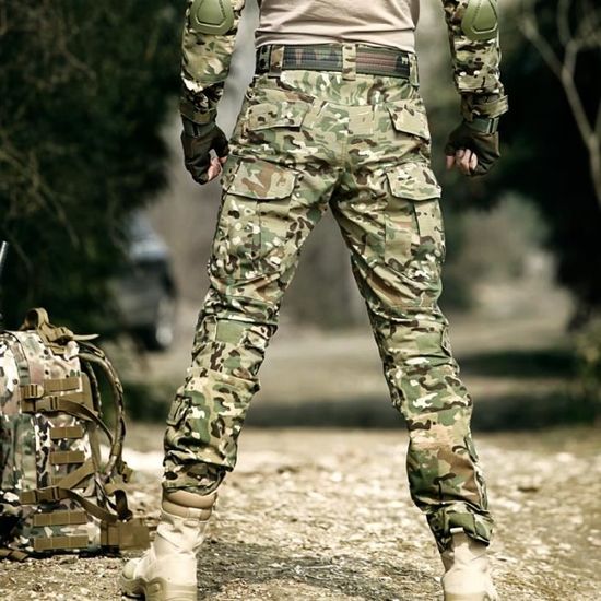 Pantalon Cargo tactique militaire avec genouillere pour le travail en plein air pour homme tenue de camouflage pour War black pant Black Cdiscount Pret a Porter