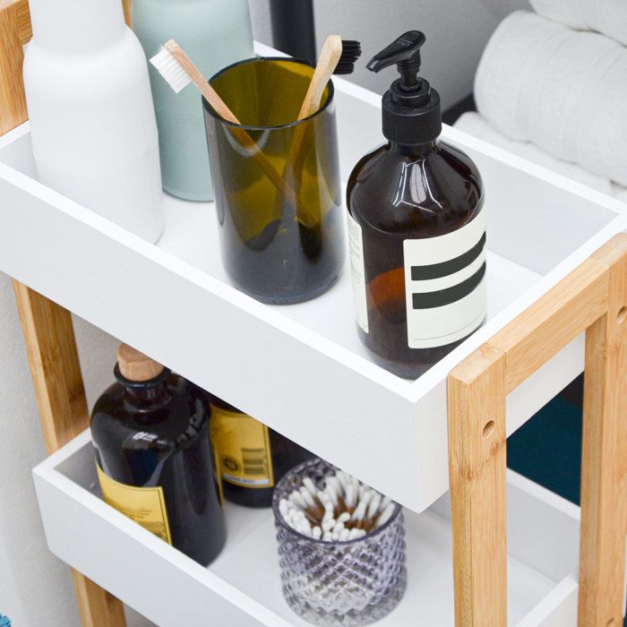 Table D'Appoint En Bambou Forme Z Avec Etagère Rotin Et Verre - Ciel