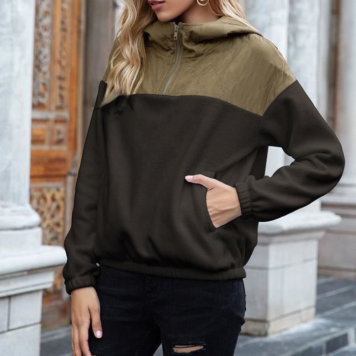 Veste chandail ample a capuche en molleton double face pour femme Noir Cdiscount Pret a Porter
