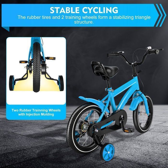 Vélo Enfant 16 Pouces - Pour 5-8 Ans - Réglable En Hauteur, Avec Roues Stabilisatrices Amovibles