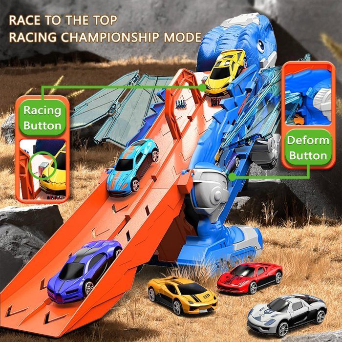 Jouet camion dinosaure, jouet avec 8 voitures, pour garçons de 3, 4, 5, 6, 7, 8 ans et plus, garages, kit de circuit de course, transforms en dinosaure avec ailes, camion de transport, cadeaux