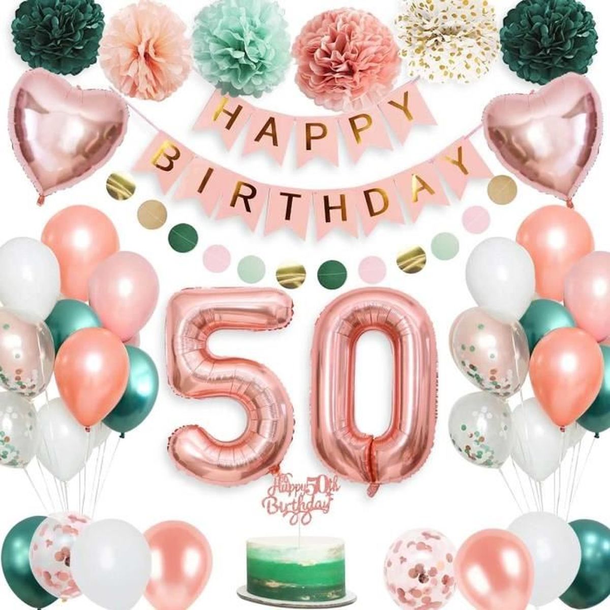 Décoration 50 Ans Anniversaire - Ballons '50', Bannière Happy Birthday - Thème Blanc Et Or