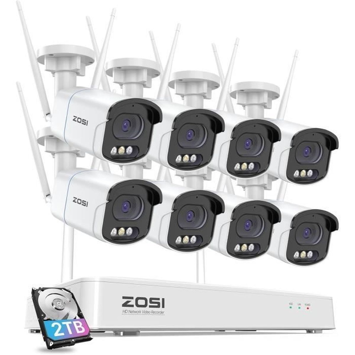ZOSI 2,5K 8CH NVR Kit Vidéo Surveillance sans Fil avec 4MP Caméra WiFi