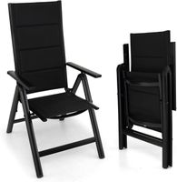 GOPLUS Chaise de Jardin Pliante-Dossier Réglable en 7 Positions-Accoudoirs-Légère/Portable-en Alliage d'Aluminium&Tissu Noir