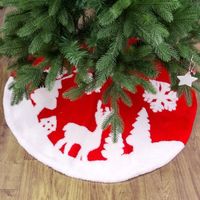 Jupe de sapin de Noël de 90 cm, fond rouge, flocon de neige blanc, faon, arbre, maison, couverture de sapin de Noël