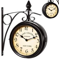 Horloge de gare noire à double face 29x9,5x32,5 cm Montre murale rétro vintage géante horloge deux heures différentes