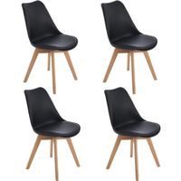 HJ STORE Lot de 4 chaises de salle à manger-Noir-Chaise rembourrée Scandinave-Pieds en bois de chêne massif L52 x P 48