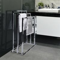 Porte-serviettes sur pied KUNO Portant pour vêtements et linge de salle de bain avec 3 niveaux d'étendage, structure en métal chromé