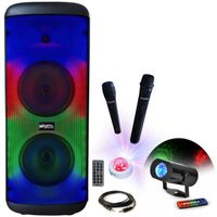 Enceinte Nomade Portable Karaoke  ELECTRO-SOUND600 600W - USB / Bluetooth - 2 Micros - 2 Jeux de Lumière Miniwave ASTRO-MOBILE