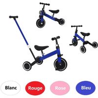 Willonin® Bleu Tricycle pour enfants, Draisienne avec poussoir, Vélo avec pédales amovibles, poignée et siège réglables, 60x42x90