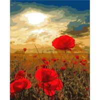 YEESAM ART Peinture par numéros Kits Sans Cadre 16 x 20" - Fleur Rouge Prairie - Peinture au numéro DIY La main peinture