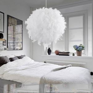 LUSTRE ET SUSPENSION 30cm Plafonnier lustre éclairage boule de plumes simple moderne Créatif décoration de chambre d'exposition - Blanc - S