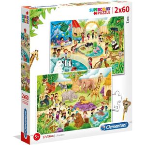 PUZZLE CLEMENTONI - Puzzle 2x60 pièces Au zoo - Développe