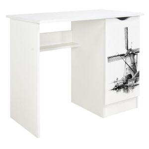 BUREAU  Bureau blanc avec étagère ROMA /motif Moulin/