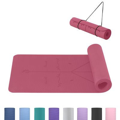 Tapis De Yoga Good Nite 6 Mm – TPE, Antidérapant Double Face, 183 X 61 Cm – Avec Lignes D’alignement, Sangle De Transport