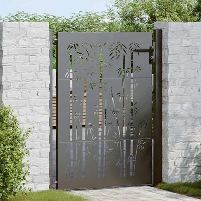 Portillon De Jardin En Acier Corten - Design Découpé Bambou - Dimensions 85x125 Cm (LxH) - À Assembler - Patine Rouille Naturelle
