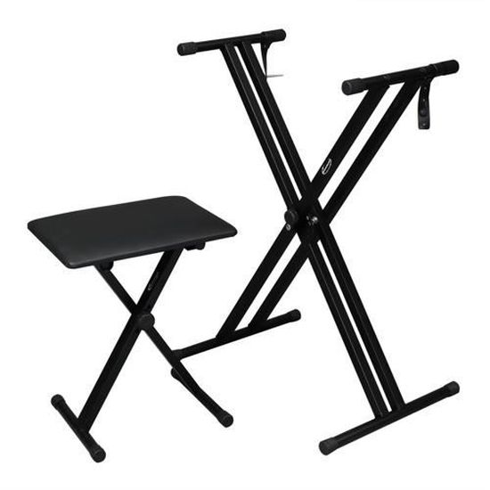 Ensemble Support de Clavier et Tabouret Pliable Accessoires Piano Électronique Réglable en Hauteur Banquette de Piano Numérique Stand de Clavier Électrique Cadre en Forme de X 