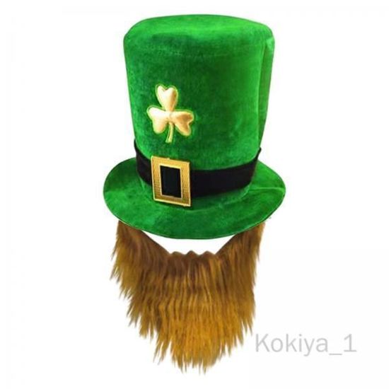 Déguisement Leprechaun Saint Patrick Costume Leprechaun Saint-Patrick - Set 4 Pièces, Chapeau, Barbe, Lunettes, Nœud Papillon Costume Irlandais Festival