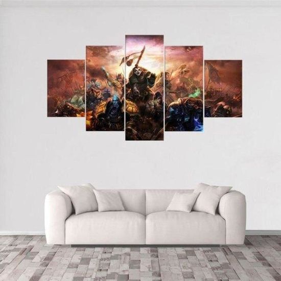 5 peintures sur toile-décoration murale-World of Warcraft 5-Jeuxpeinture-Décoration d'intérieur-avec cadre-100x50cm[397]