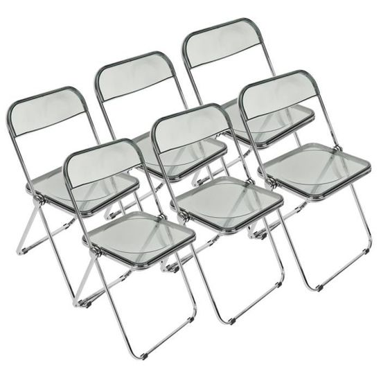 Chaise pliante transparente grise - INGMA - Lot de 6 - Style Scandinave Moderne - Métal Plastique - 46x46x77cm