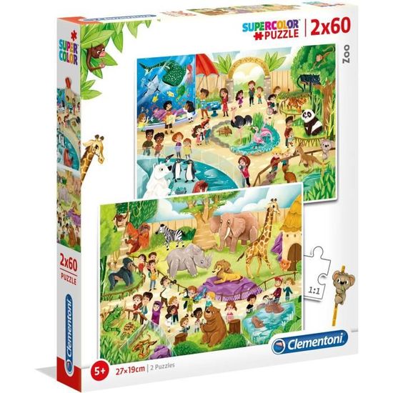 CLEMENTONI - Puzzle 2x60 pièces Au zoo - Développement de l'observation et des compétences manuelles et logiques