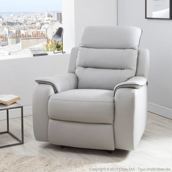 Fauteuil Relax Manuel Cuir De Vachette Chloe Gris Clair