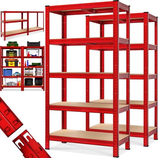 Lot De 2 étagères VOUNOT 5 Niveaux - 180x90x40cm - Charge Lourde Acier