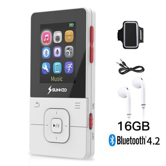 SUNNZO Lecteur de Musique Numérique MP3 Bluetooth 16 Go avec 50 Heures