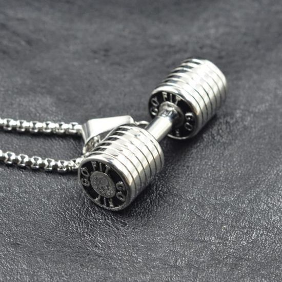 Bigshopde Collier Pendentif Haltère Fitness Pour Hommes - Chaîne Acier Inoxydable