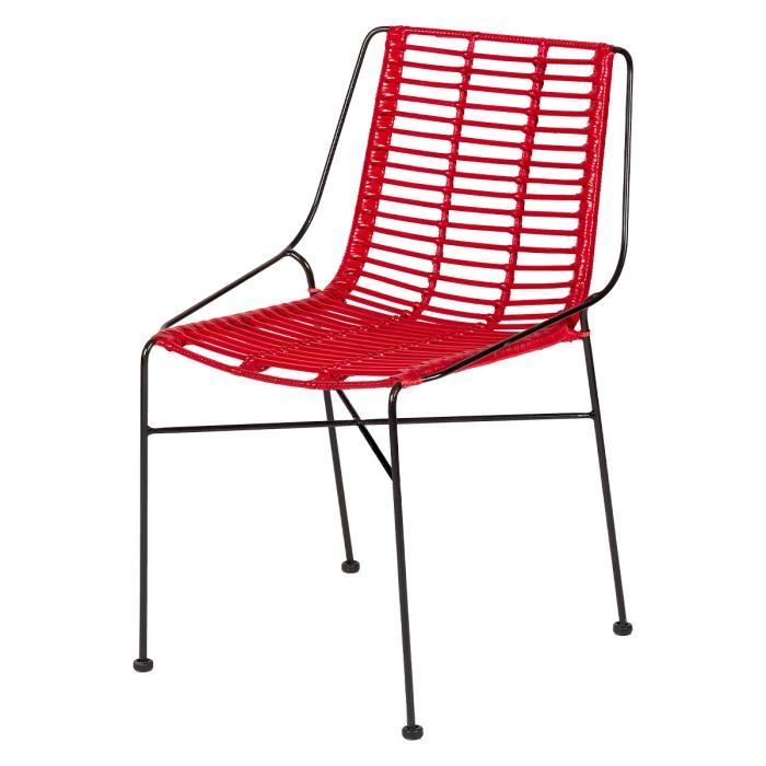 chaise diego - rouge - rotin/métal