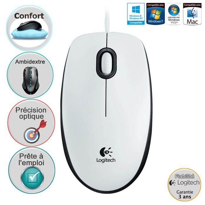 Logitech souris filaire optique - M100 Blanc