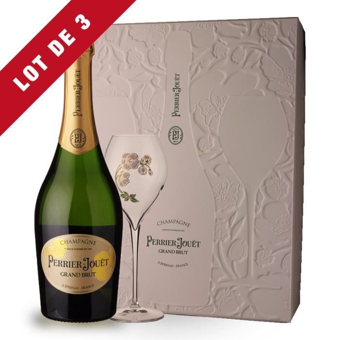 3X Perrier-Jouët Grand Brut 75cl - Coffret 2 flutes - Champagne