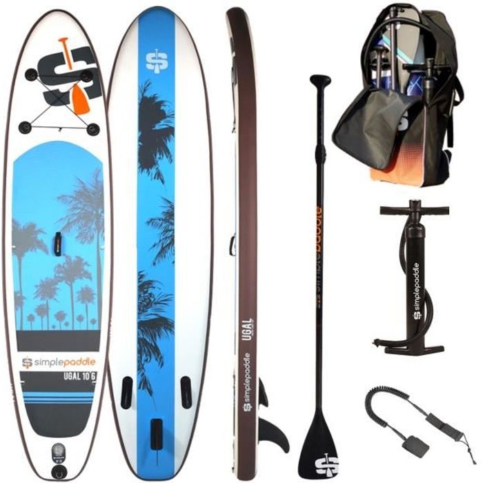 Stand up Paddle Gonflable 10'6 - UGAL SIMPLE PADDLE 10'6 30'' 6- (315 x 76 x 15 cm), livré avec Pagaie + Leash + Pompe Double Action