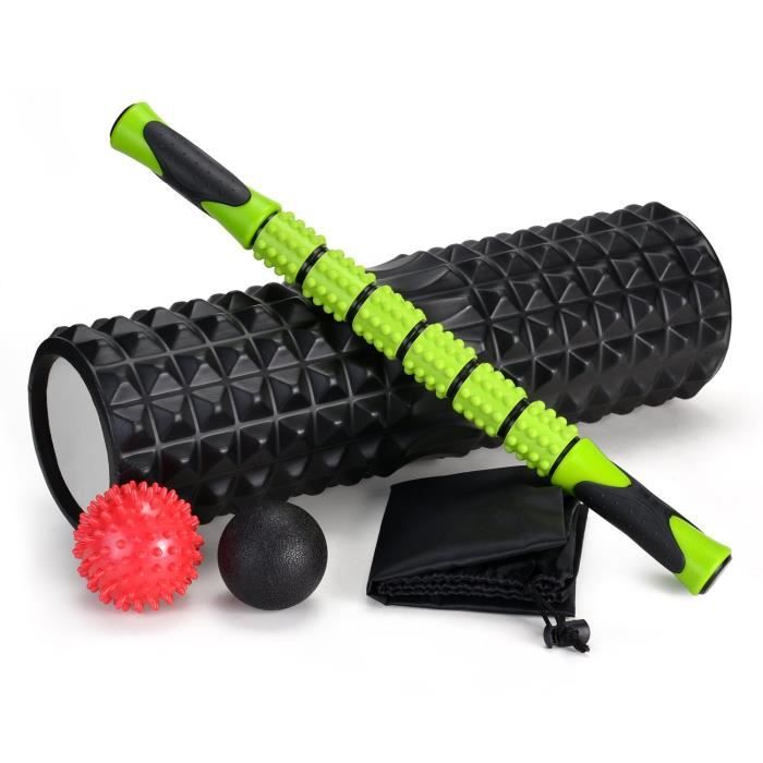 Odoland Kit de rouleau en mousse de grande taille 5 en 1 avec balle musculaire et boules de massage, rouleau en mousse de 18 po d