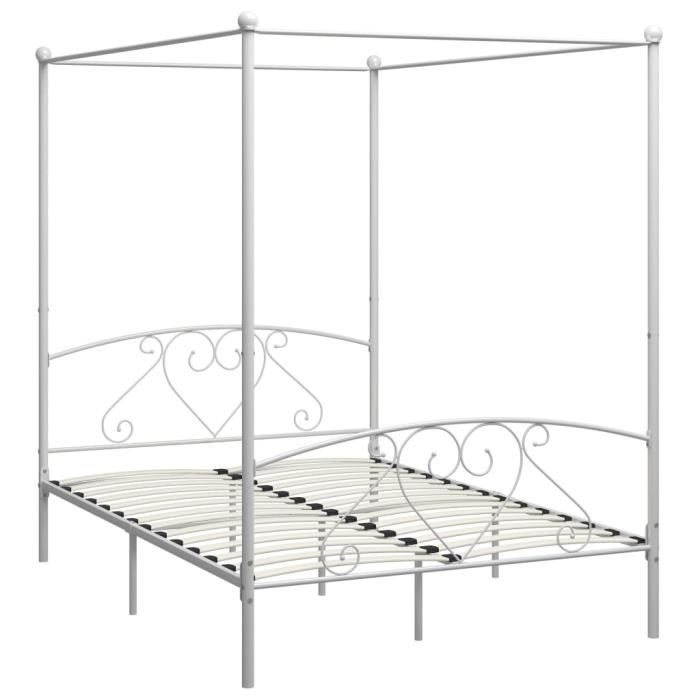 Jardin - Lit adulte à baldaquin - Structure de lit Classique Lit pour 2 personnes Blanc Métal - 140 x 200 cm Style ancien 96875