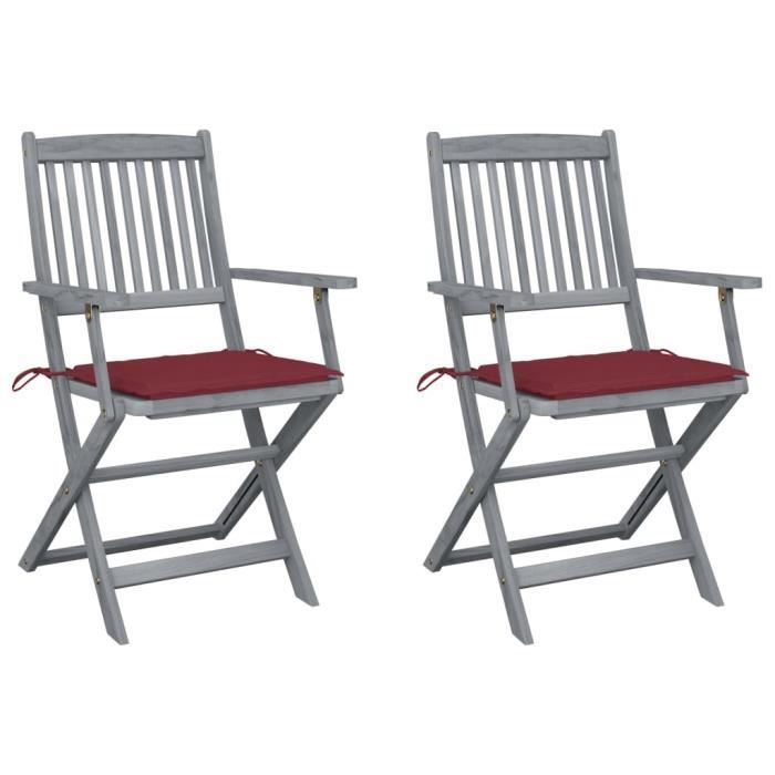 HOME•8761Pack de 2 Chaises pliables d'extérieur - Fauteuils de Jardin Chaises de Camping Professionnel avec coussins Bois d'acacia