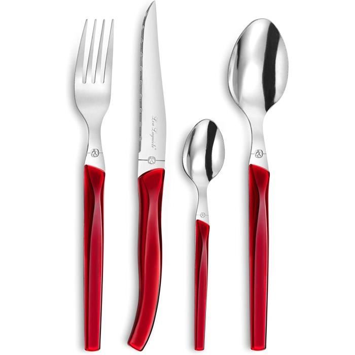 Lou Laguiole 3722RDZW00C40 Rising Sun Ménagère 24 pièces pour 6 personnes, Rouge